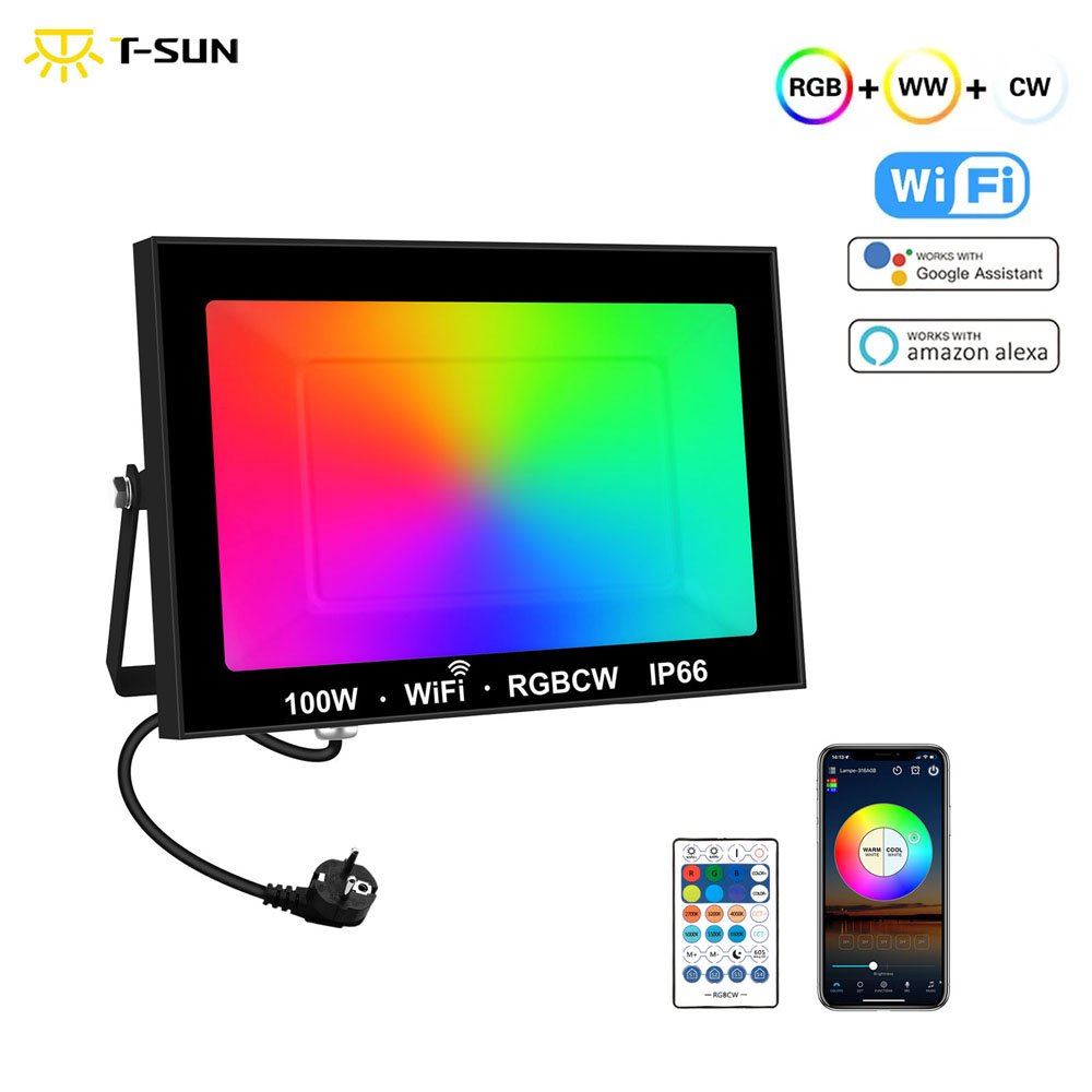 Outdoor Power Outlet Wifi - T-Sunrise 100W Rgb Slimme Schijnwerper Outdoor