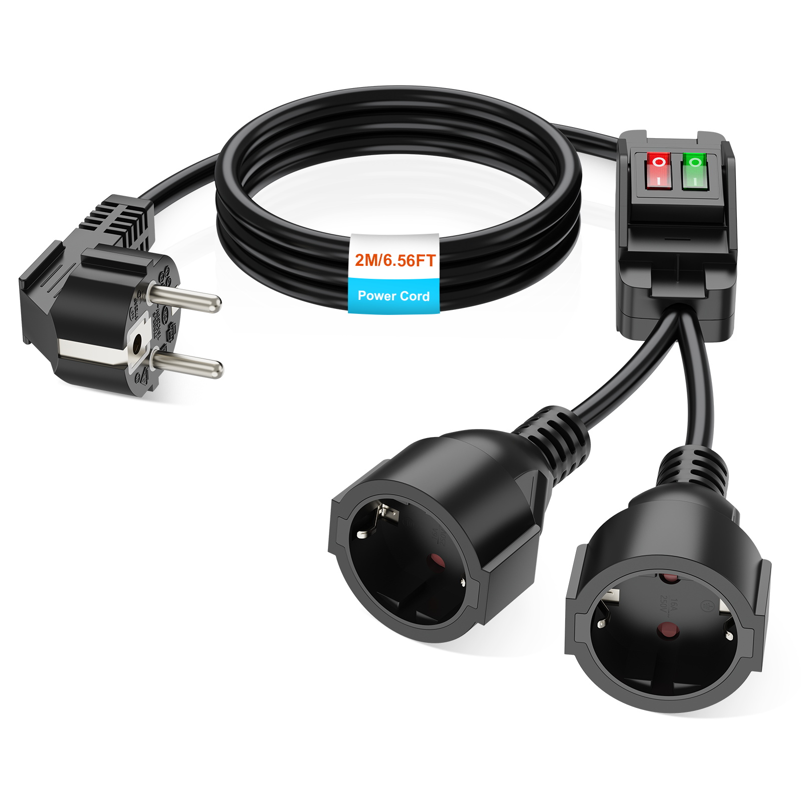 Outdoor Power Outlet Extension - EU-stekker 40cm/2m verlengsnoer dubbele stopcontact 4000W