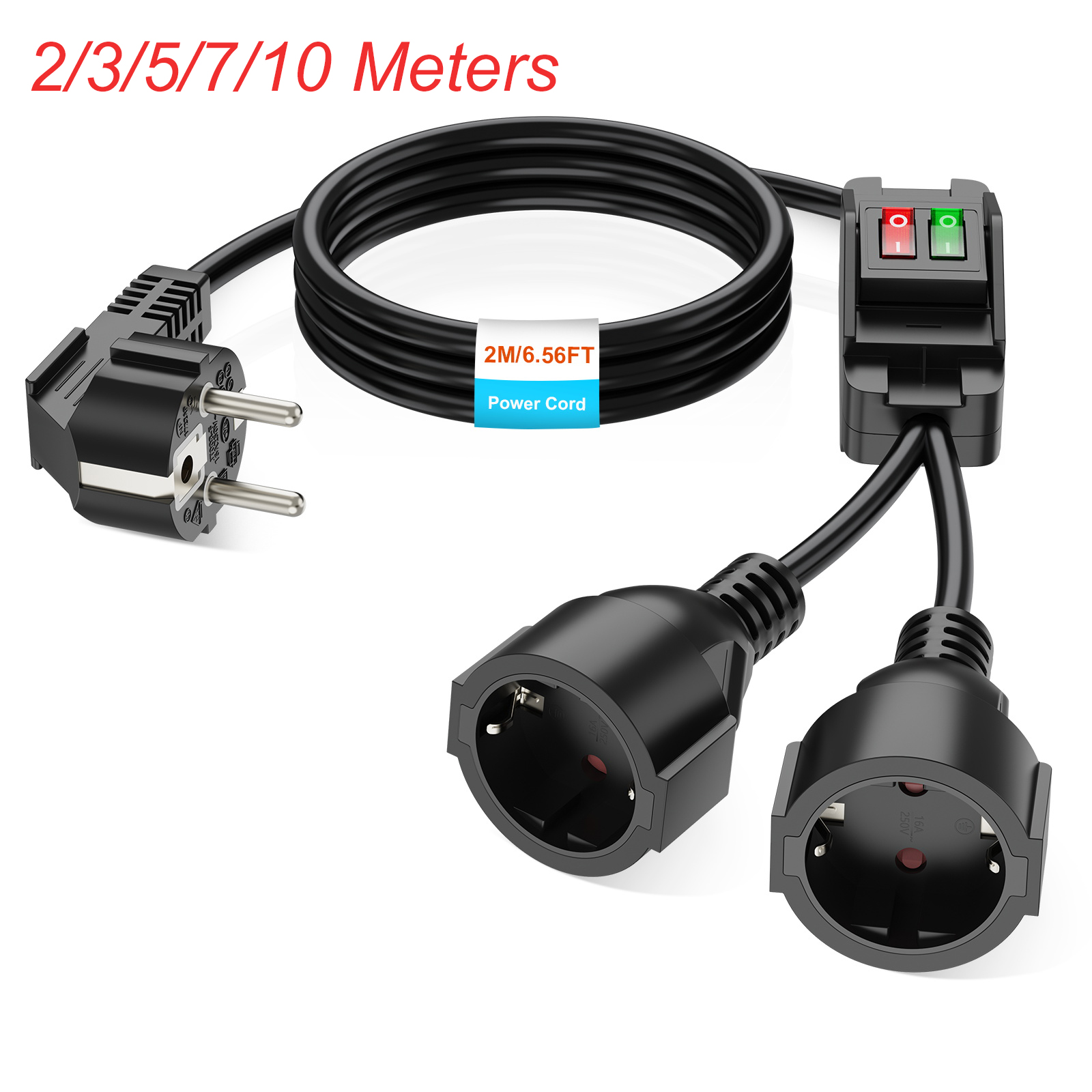 Outdoor Power Outlet Extension - EU-stekker verlengsnoer met AAN/UIT-schakelaar 0,4/2/3/5/7/10 m