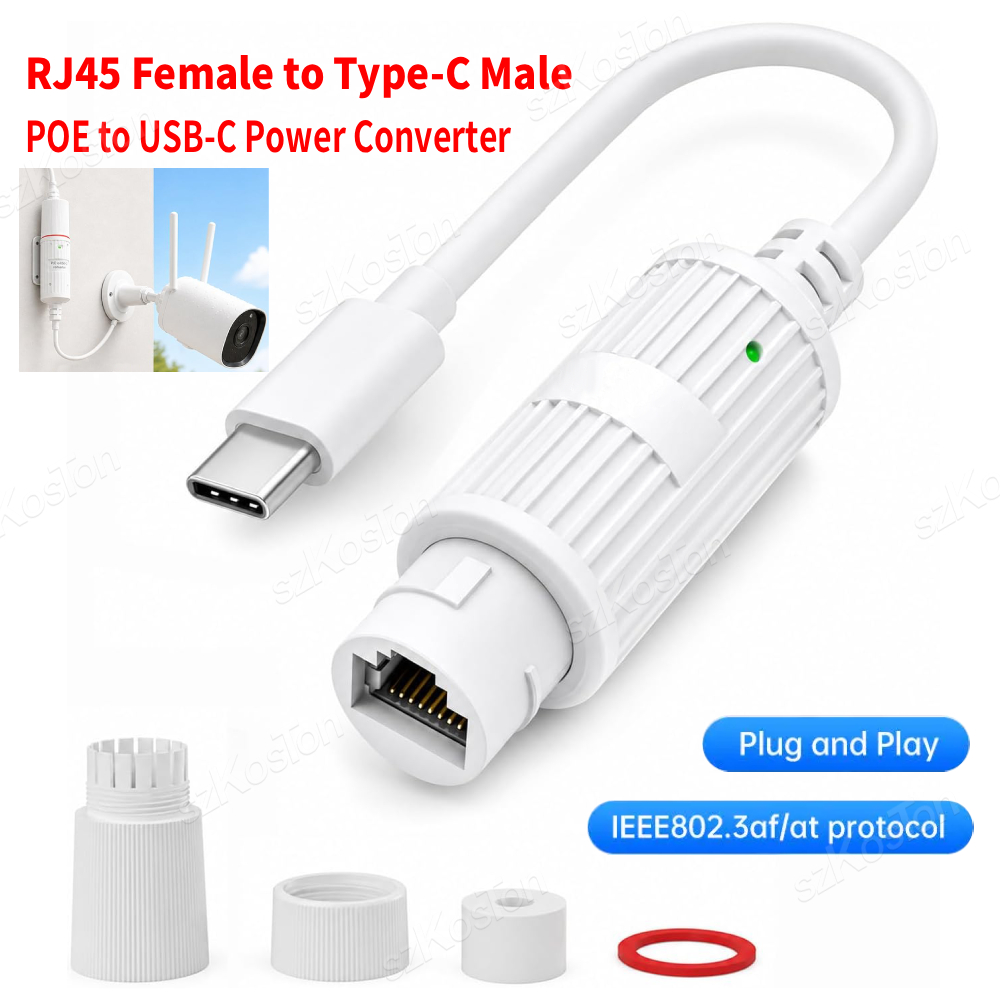 Outdoor Usb Power Adapter - POE naar USB-C stroomconverter RJ45 vrouwelijk