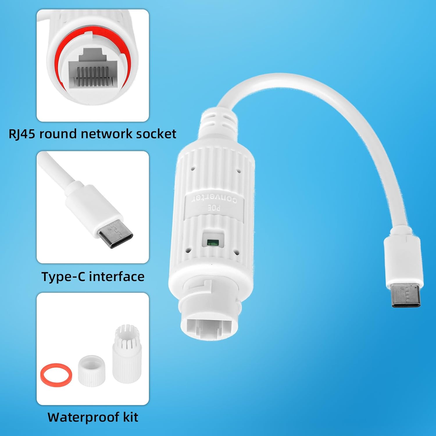 Outdoor Usb Power Adapter - POE naar USB-C stroomconverter, waterdichte buitenadapter,